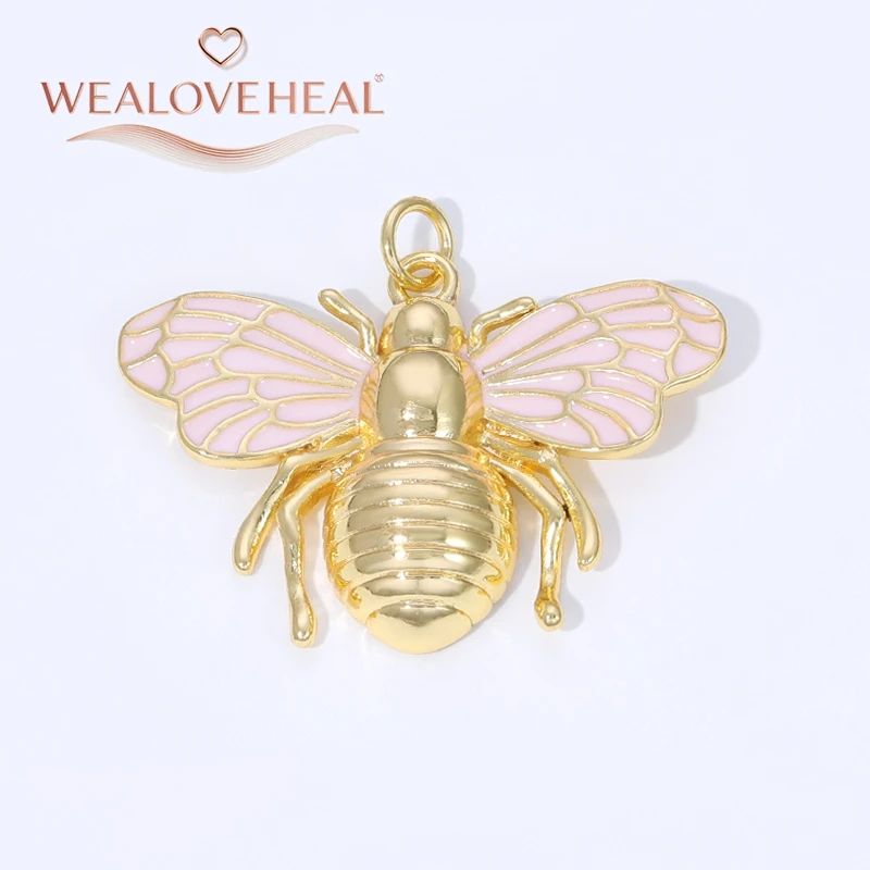 Colgante de Abeja de Esmalte de Alta Calidad, Dijes de Abeja de Metal de Latón Chapado en Oro de 18K para Fabricación de Joyería y Collares Hechos a Mano