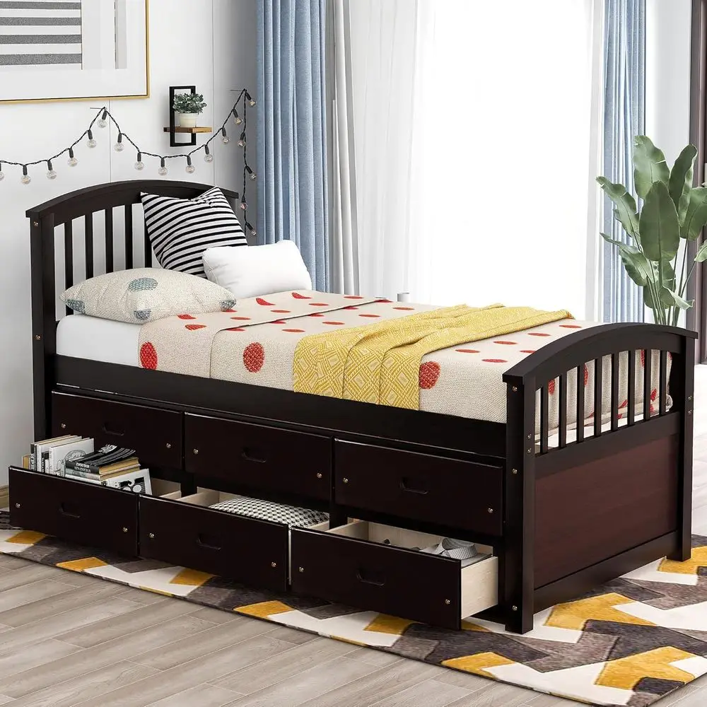 

Twin Size Solid Wood Platform Bed with Storage Drawers for Space-Saving, Suitable for Kids, Teens, and Adults