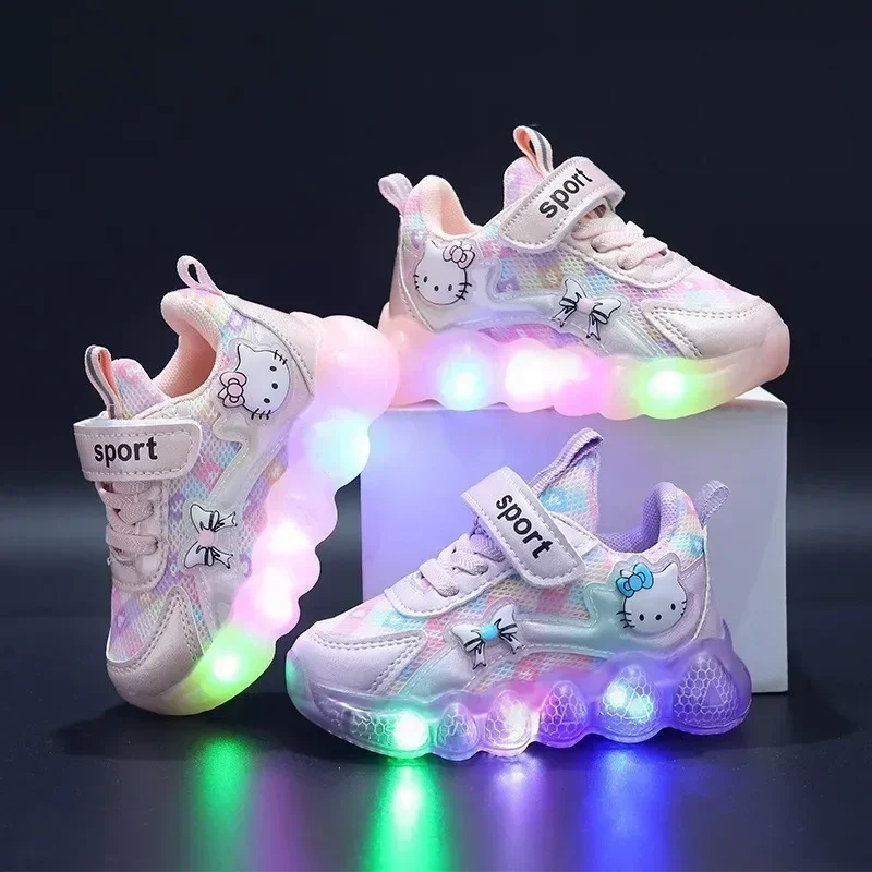 

Sanrio hello kitty LED spring and autumn new mesh running shoes girls baby casual shoes girls sports shoes soft soles Sneakers