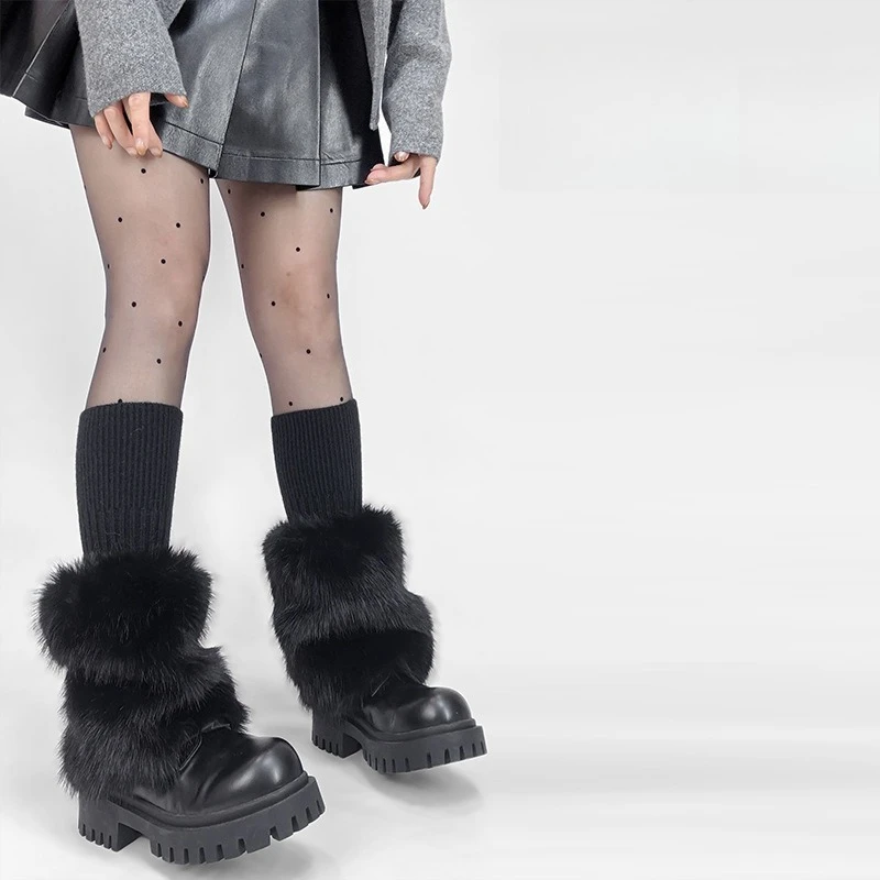 Estilo europeu e americano botas de proteção de perna quente capas de perna de pelúcia picante menina retro moda pilha meias