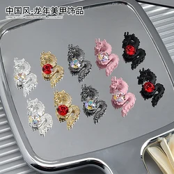 5PCS Chinese New Year Mascots Colorful Diamonds Vivid Dragon Alloy Nail Art Rhinestones Decorations Manicure New Year Charms