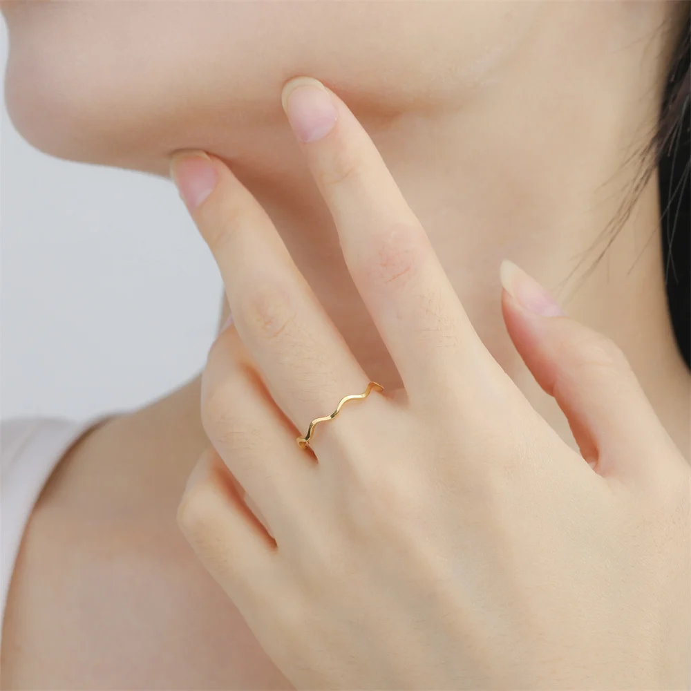 Minimalist Stackable Wave Rings for Women Geometric Finger Ring Stainless Steel Golden Jewelry Thin Rings Set Daily Party Wear