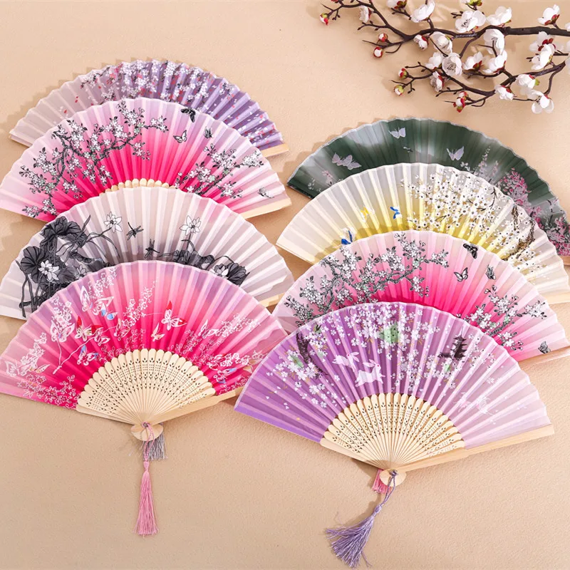 Retro Chinese Style Folding Fan Bamboo Skeleton Hand Held Fan Floral Dance Performances Custom Art Props Wedding Gift For Guest