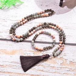8mm Labradorite Smoke Quartz Beaded 108 Mala Necklace Bracelet Jewelry Set Meditation Yoga Prayer Japamala Rosary