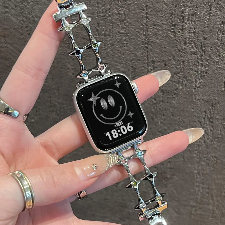 Metal Chain Strap For Apple Watch Band 44mm 49 45 42 38 41 40mm Luxury Glitter Star Bracelet For iWatch Series Ultra 9 8 7 6 5 4