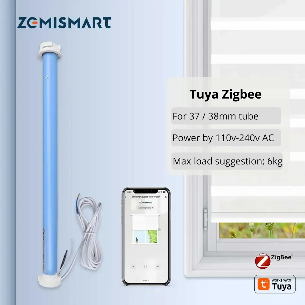 Zemismart Zigbee Roller Shade Motor 37/38mm | Works with Tuya App, Alexa, Google Voice Control | Smart Electric Blind Engine