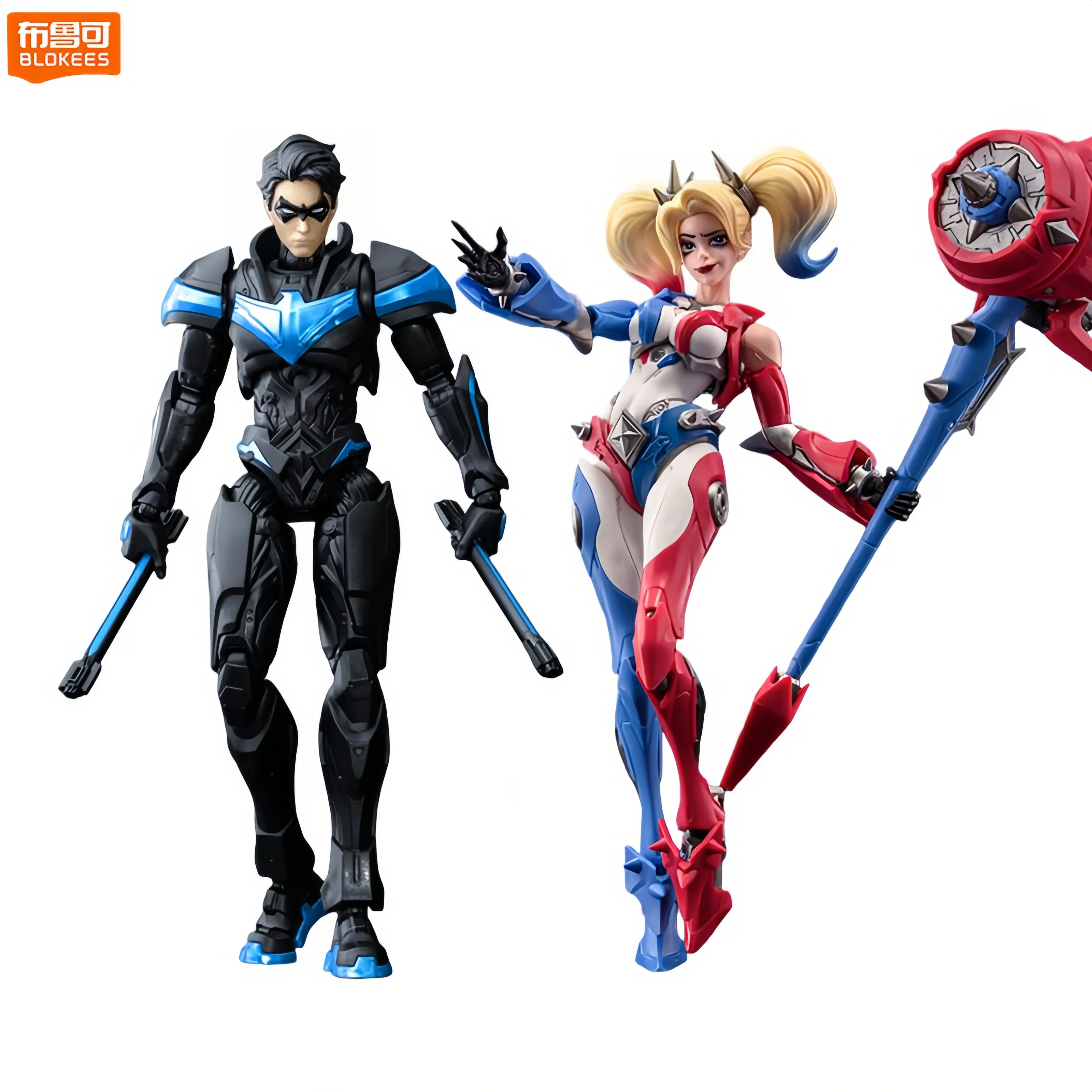 Blokees DC Champion Class Harley Quinn & Nightwing 1/12 Scale Movable Joint Action Figure,  Collectible Model Toy for Fans Gift