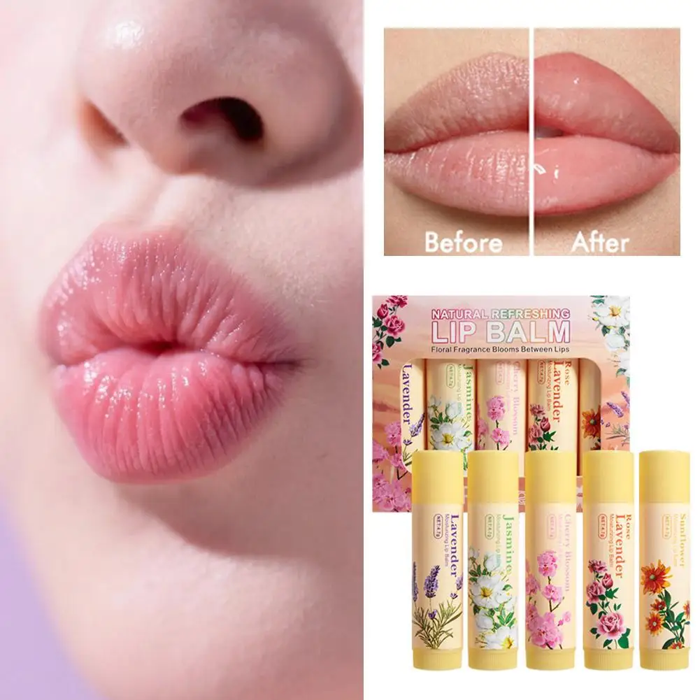 Flower Flavor Lip Balm 5pcs/Set - Hydrating, Nourishing & Prevents Chapped Lips - Care For Dry Lips & Fine Lines