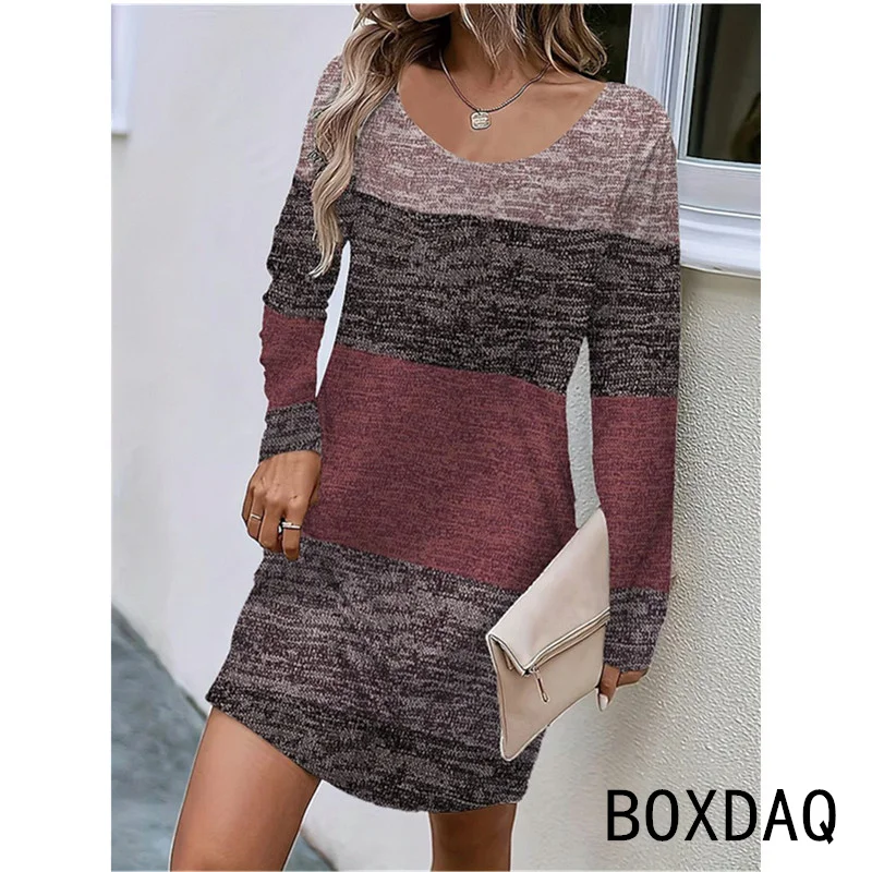 Women's Retro Dress Autumn Long Sleeved Round Neck Casual Versatile Dress Big Size 3XL Female Street Personality Dress Vestidos