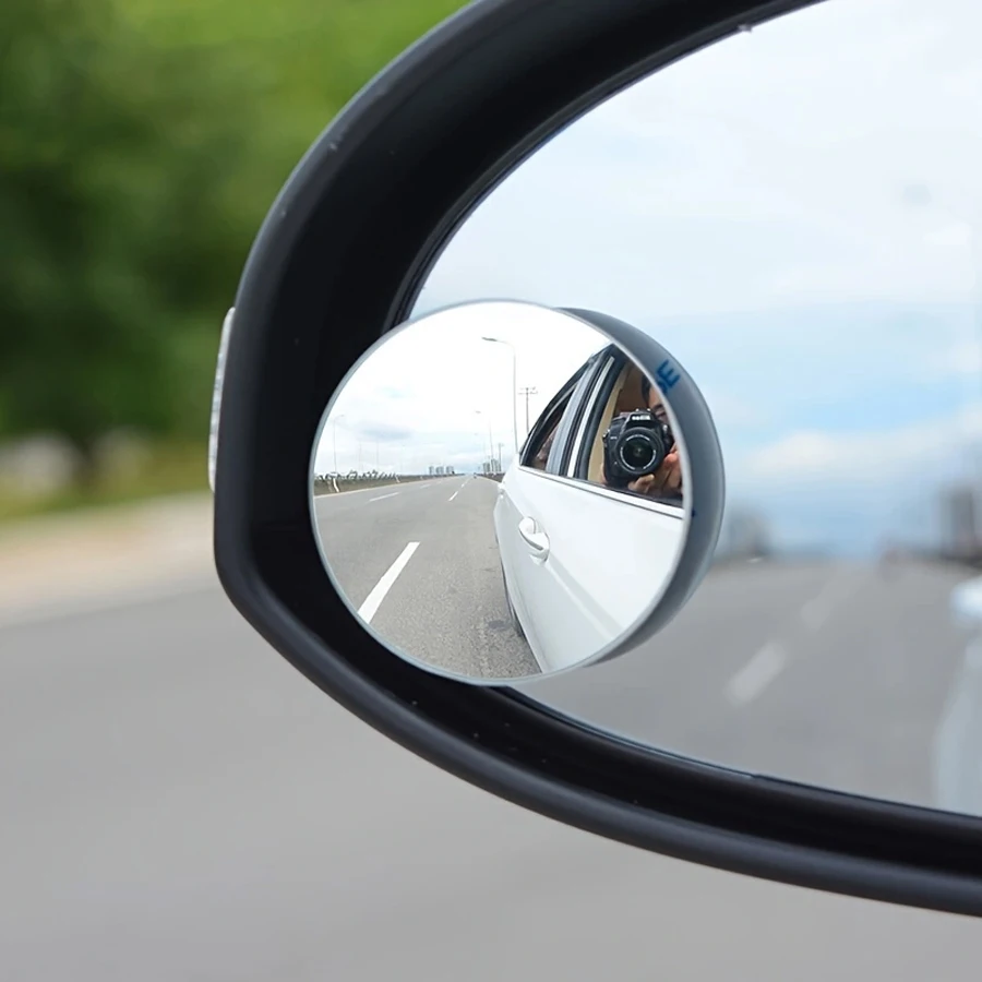 2Pcs Round Frame Convex Blind Spot Mirror Safety Driving Wide Angle 360 Degree Adjustable Clear Rearview Mirror