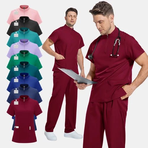 Precio al por mayor, ropa de trabajo clínica Unisex, uniforme de médico y enfermera, conjunto de exfoliantes quirúrgicos médicos, accesorios de trabajo para tienda de mascotas de laboratorio