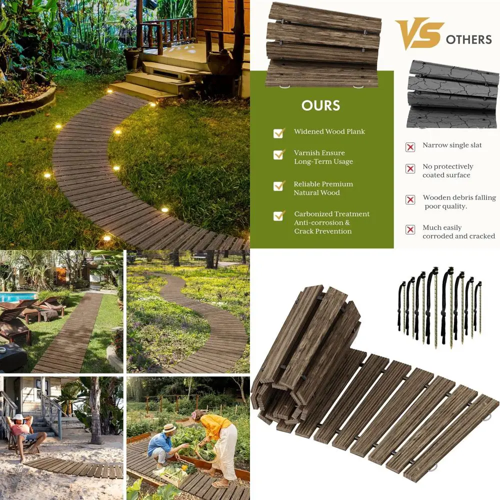 

Изогнутая деревянная дорожка длиной 6 футов, нескользящая уличная дорожка с 8 кольями, идеально подходит для сада, газона, свадеб и вечеринок на заднем дворе, коричневая