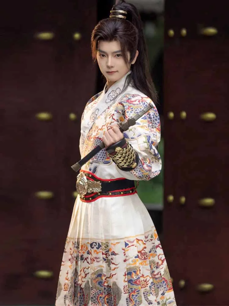 

Chinese Hanfu Men Ancient Traditional Flying Fish White Red Robe Cosplay Costume Theme Party Fish Hanfu Robe Plus Size