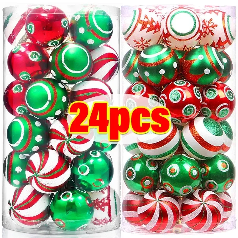 24/6PCS Christmas Balls Electroplating Color Painting Xmas Round Ball Xmas Tree Hanging Pendants Ornaments New Year Party Decor