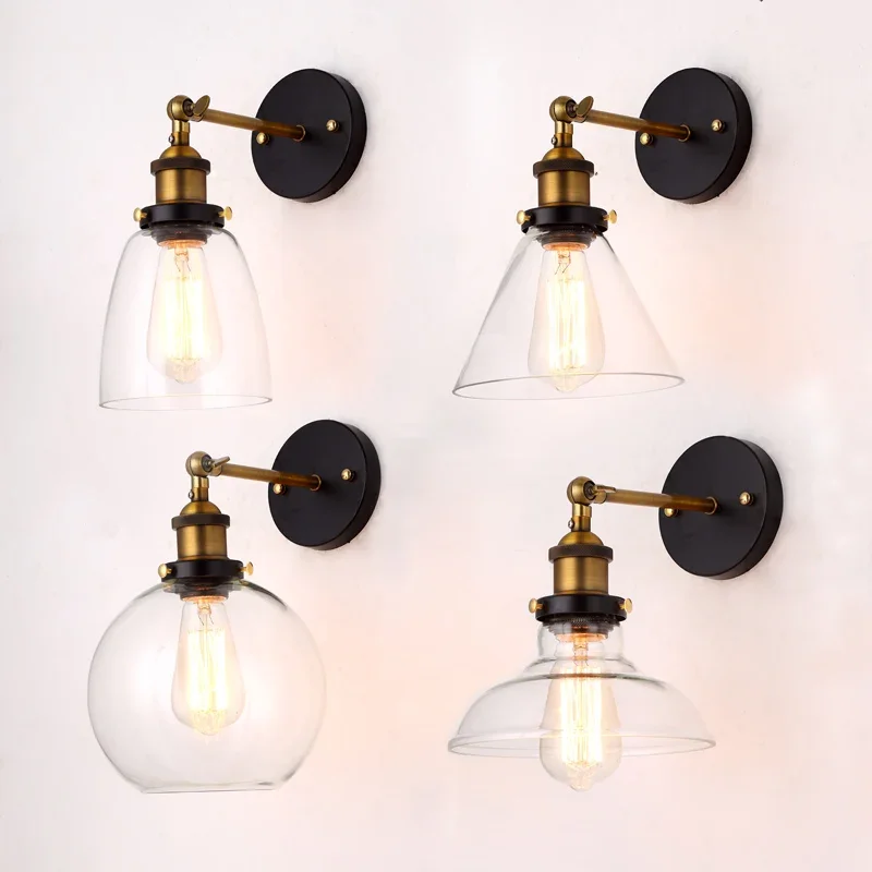 

Wholesale Price Loft Vintage Industrial Edison Wall Lamps Clear Glass Lampshade Antique Copper Lights 110V 220V For Bedroom