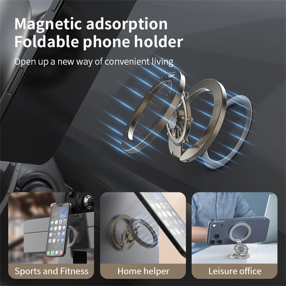 Metal Fingertip Gyroscope Magnetic Phone Holder For Magsafe 360°Rotatable Foldable Ship‑Wheel Shape Ring Grip Desktop Stand view 3