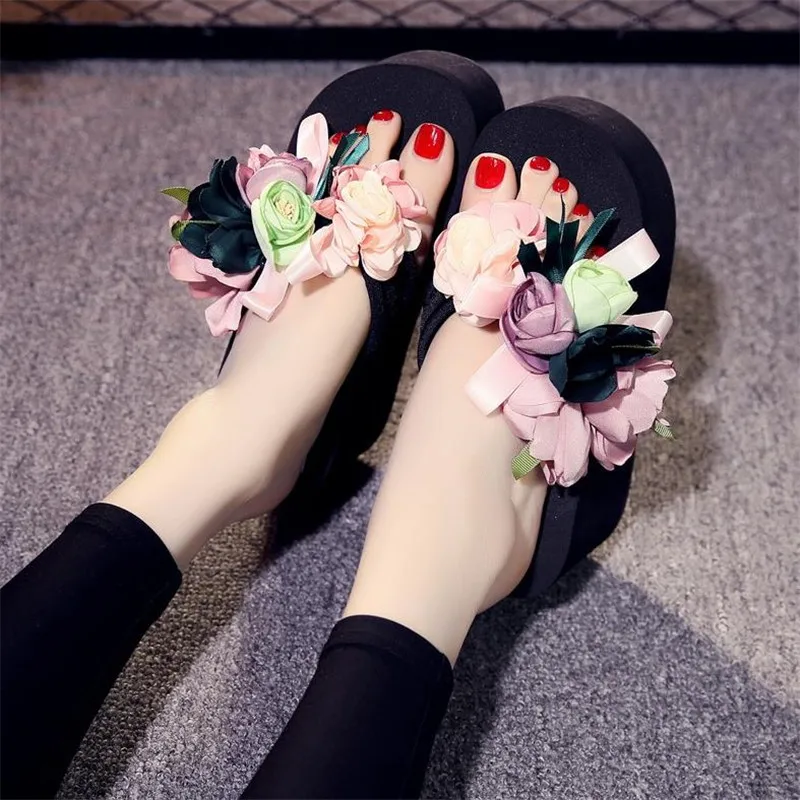 Flower Slides Women Shoes Woman Fashion High Quality Wedge Slippers Designers Sexy High Heels Mules