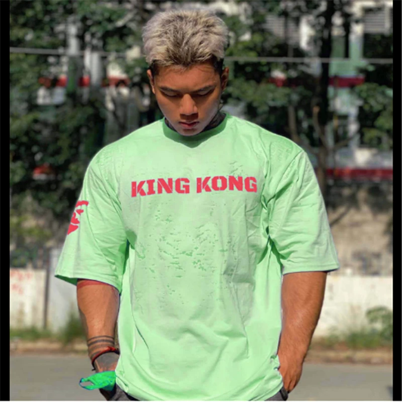 2022 Men Casual printing Sports T-shirt Summer New gym Fitness Bodybuilding male Workout Short Shirts fashion Short Sleeves Tees