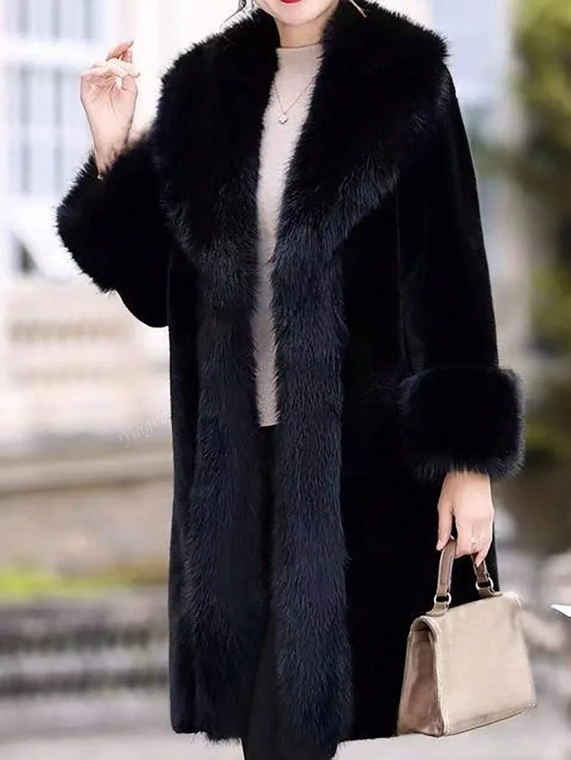 Women 2026 Eco-friendly Faux Fox Fur Coat, Shawl Collar Short Fluffy Fur Jacket, Vintage Chic Winter Overcoat