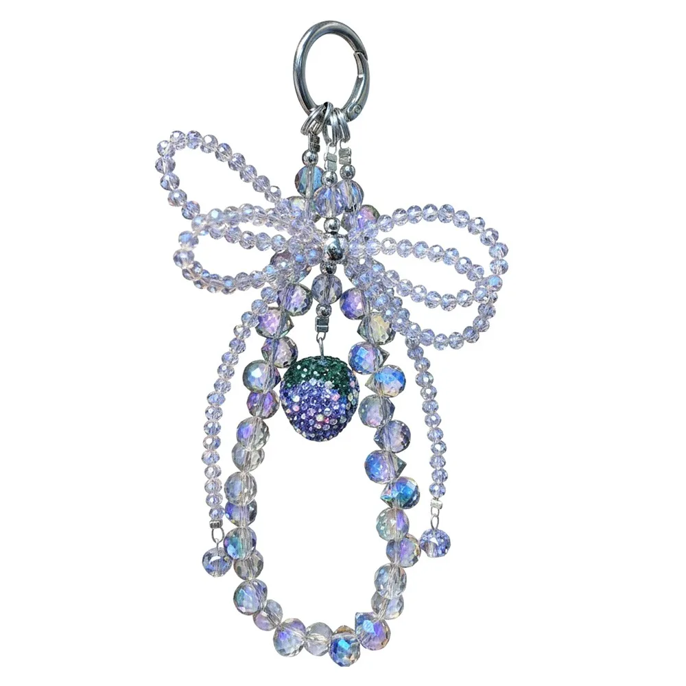 

Fashion Crystal Phone Chain Rhinestone Beaded Strawberry Bead Bow Pendant Knot Chain Bag Decoration Bag Phone Accessory