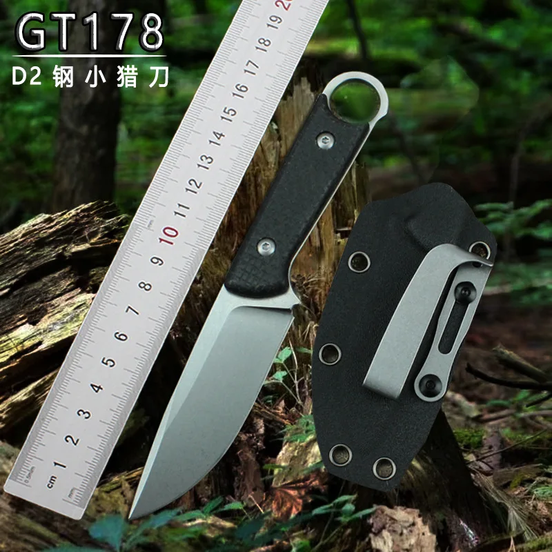 

High Hardness GT0178 Outdoor Camping Fixed Knife Portable D2 Blade Flax Fiber Handle with K-Sheath Utility Fruit Knives Tools