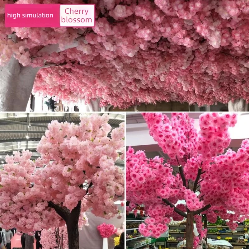 Simulation cherry blossom branch 4 fork 3 fork encryption wedding decoration fishing cherry blossom rattan artificial flower