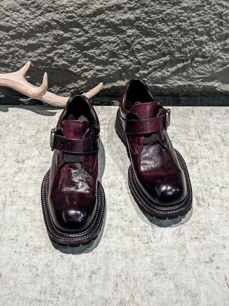 Sapatos sociais masculinos de alta qualidade, estilo italiano, vintage, couro legítimo, feitos à mão, negócios, sapatos plataforma casuais