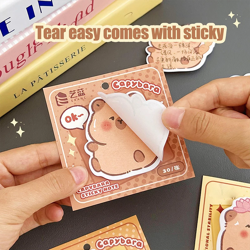 Note collante mignonne Kawaii Capybara pour enfants, note collante en forme spéciale, dessin animé, créatif, drôle, mode, cadeaux, 30 feuilles