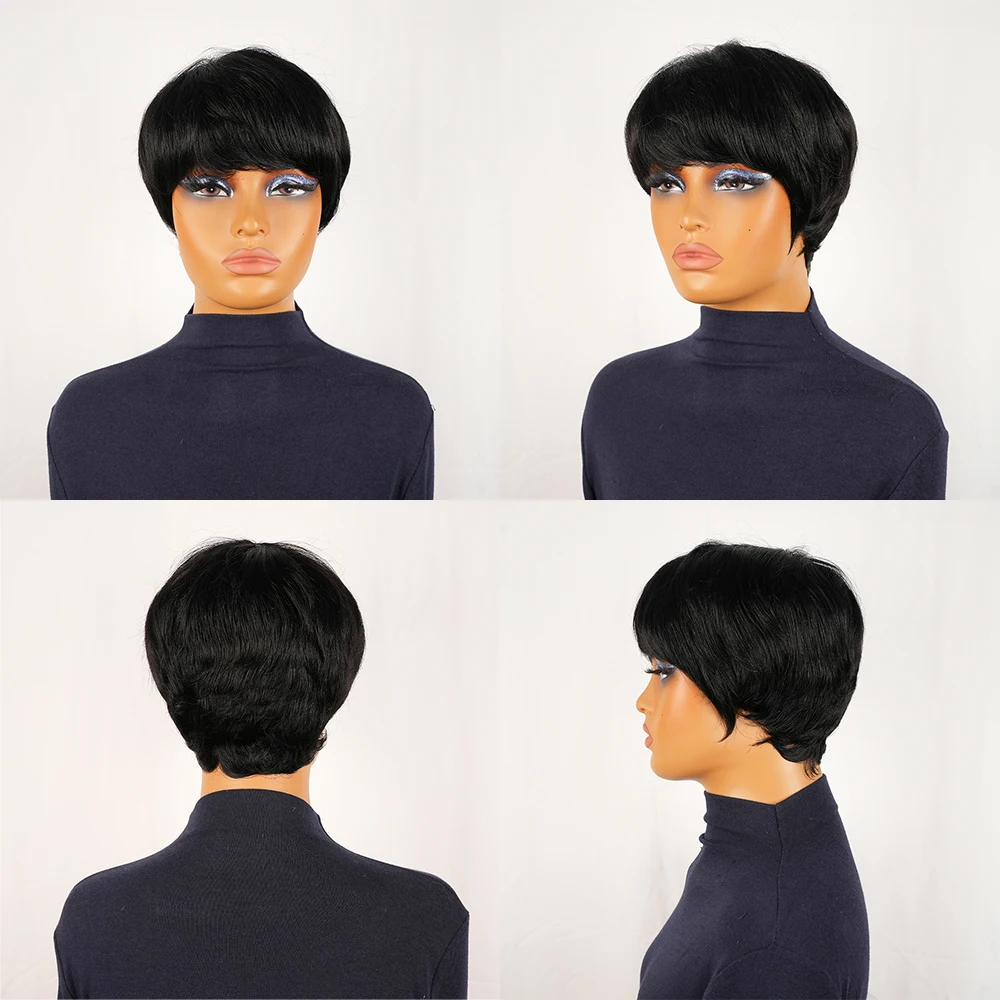 ストレート人毛ウィッグ ショートピクシーカットウィッグ レイヤー加工済み 生え際がプレプラッキングされた女性用ブラジル人毛マシンメイド100%人毛ウィッグ