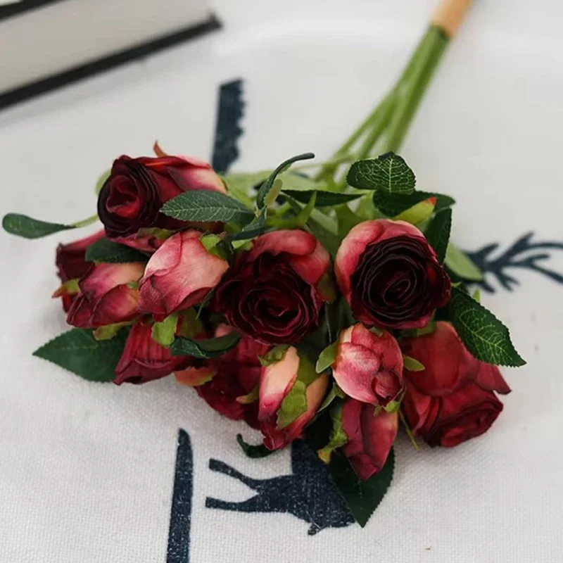

Artificial Flowers Valentine Day Rose Bouquet Burnt Edge Wedding Christmas Decor Fake Floral Living Room Table Vase Arrange