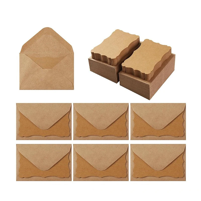 100PCS Gift Envelope Set Vintage Kraft Paper Envelope With Blank Card For Birthday Thanksgiving Wishes Party Supplies