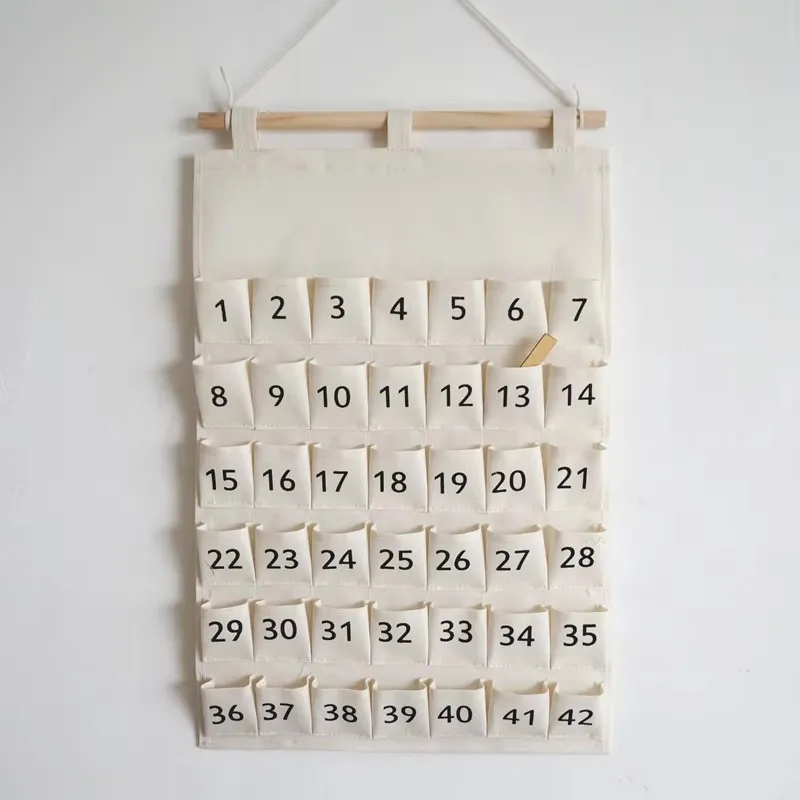 Multi-purpose Grid Bag Cotton Linen Household Small Items Classified Storage Hanging Bag Wall Hanging Kindergarten Card Bag