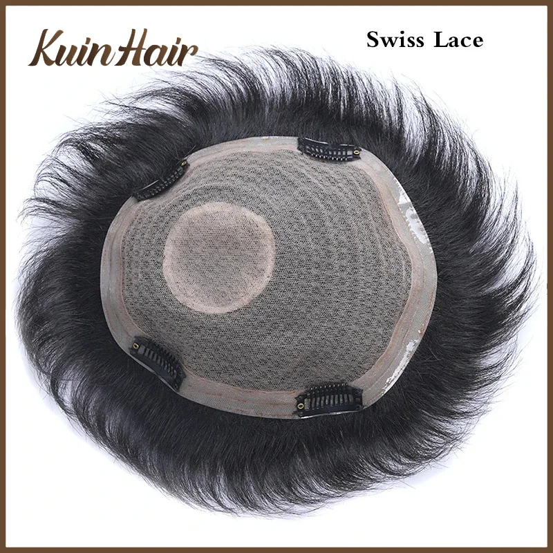 Swiss Lace Men's Wig Men Human Hair Toupee Durable Male Capillary Prosthesis Handmade Indian Human Hair Clips Replacement System