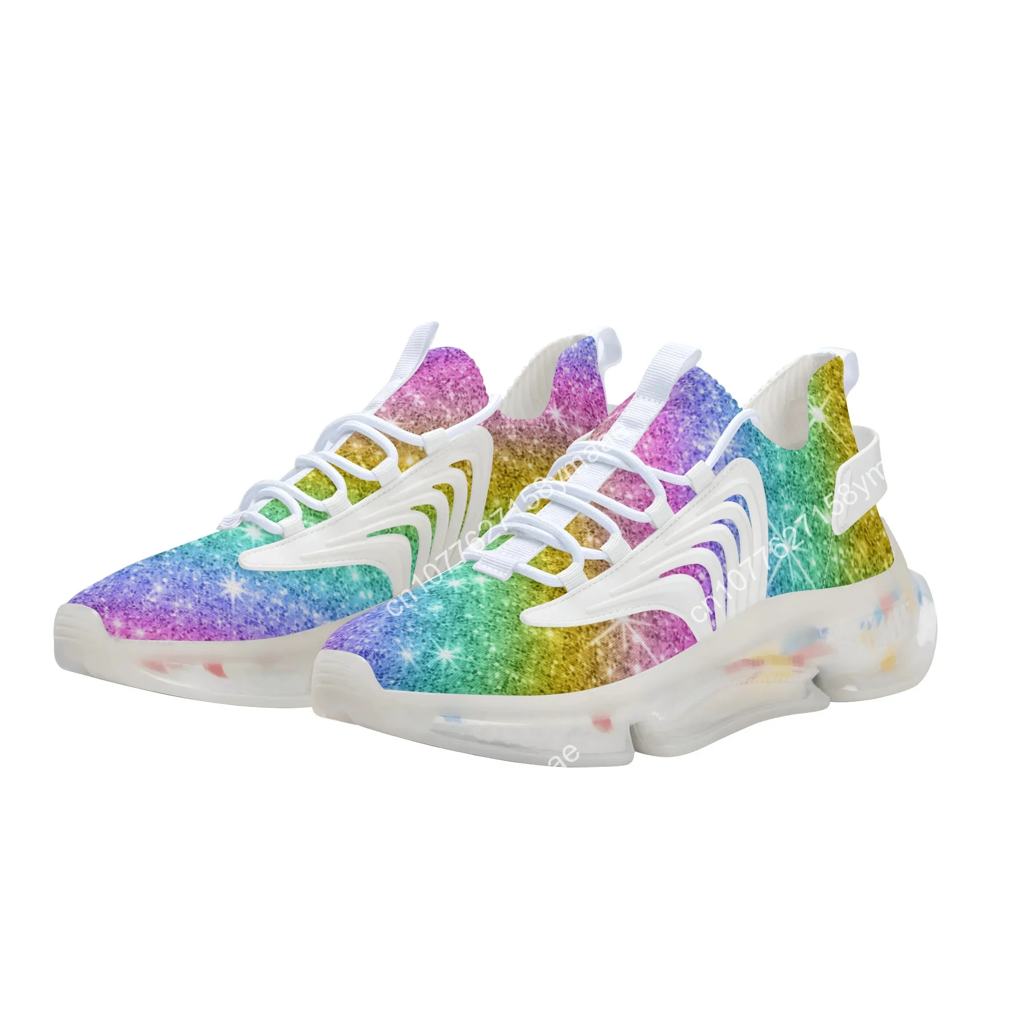 Colorful Rainbow Design Fashion Trainer Sneakers Lace-Up Basketball Shoe Men Women Teenager Breathable Mesh Casual Running Shoes