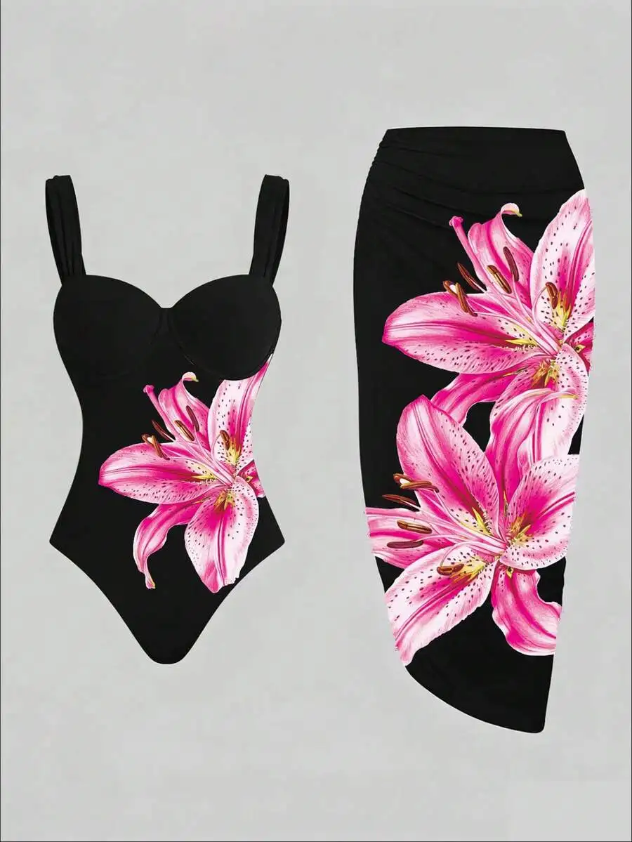 

Floral Print One Piece Swimsuit For Women Beach Holiday Summer