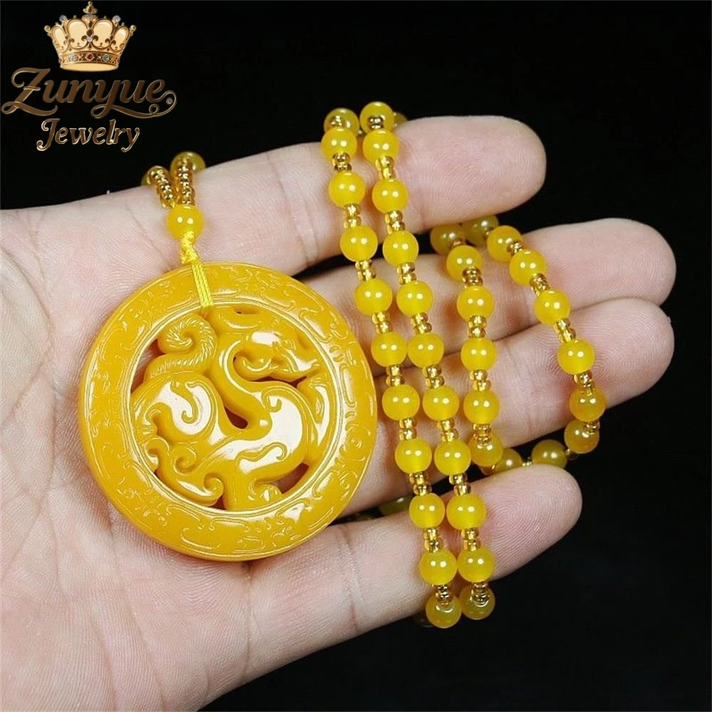 

Hetian Yellow Dragon Jead Dragon Card Hollow-Out Pendant Luxury Quality Fashion Fine Jewelry Exquisite Elegant Charms Popular