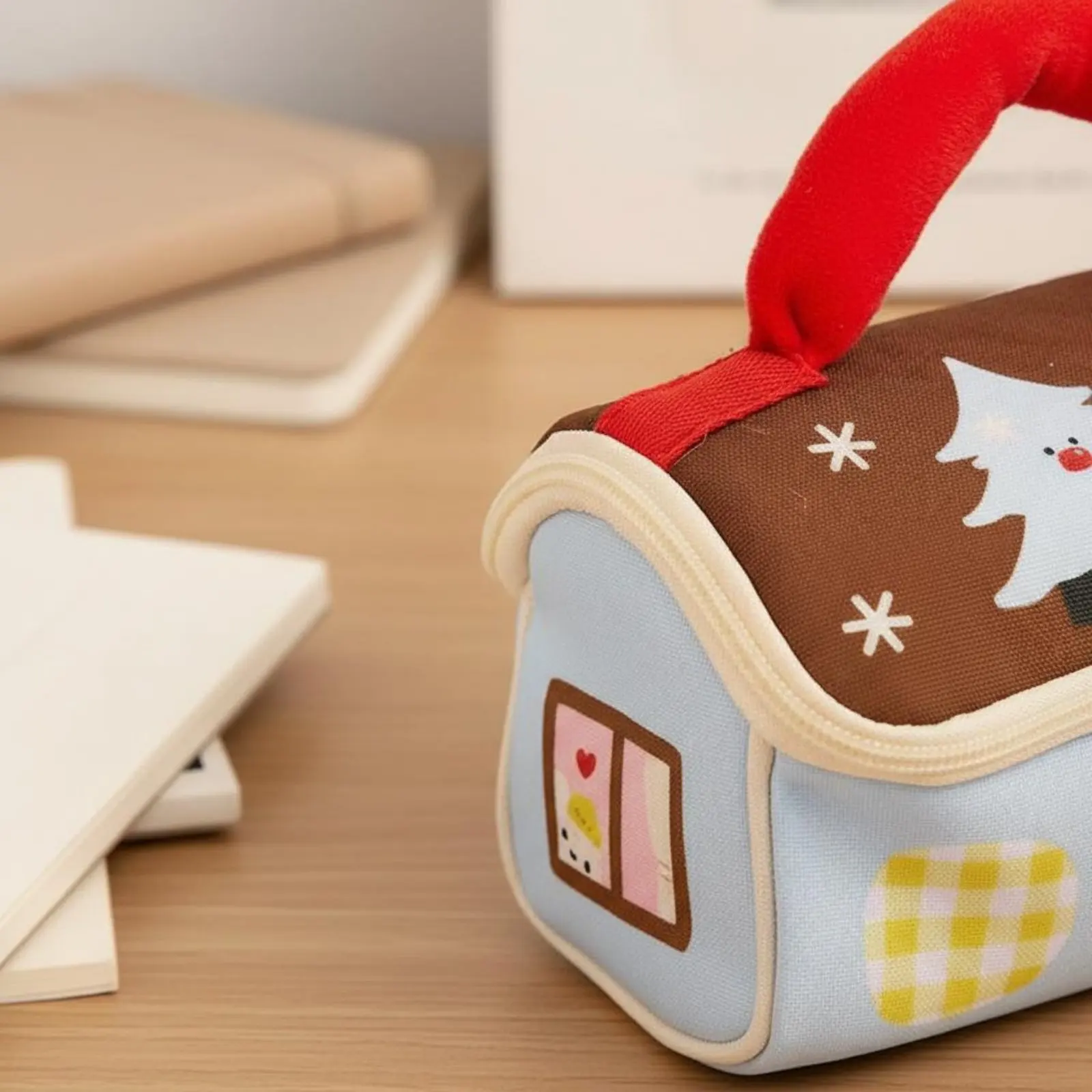 

Чехол для канцелярских принадлежностей в форме домика, портативная сумка для канцелярских принадлежностей с двойной застежкой и ручкой, внутренний карман для ручек большой вместимости