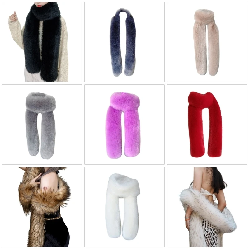 

Solid Color Faux Furs Long Scarf for Women Winter Thick Warm Fuzzy Shawl Wrap