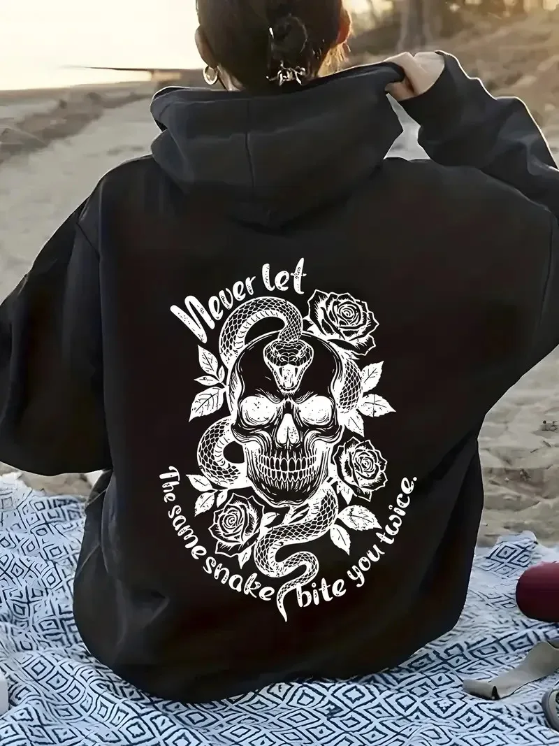 

2025 Autumn and Winter Women's Black Hoodie _never Let Same _ Skull High-end Luxury Is for Both Men and Women Top Y2k