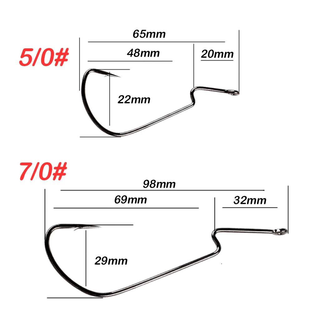 100PCS5/0 7/0 High Carbon Steel Wide Sharp Soft Worm Hook Jig Crank Offset Hooks For Soft Fishing Lures Bass Barbed Fishhook