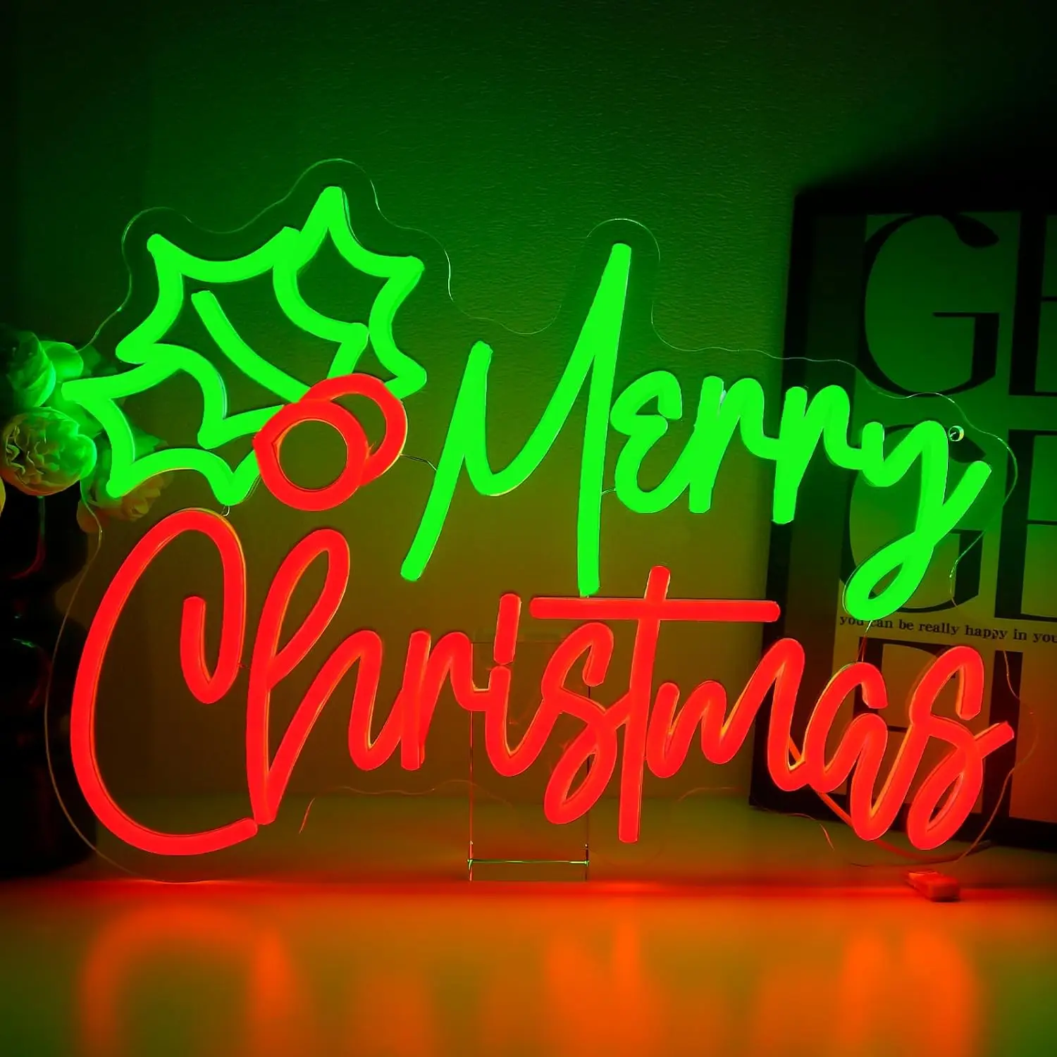 

С Рождеством неоновая вывеска USB с регулируемой яркостью Holly Berry светодиодный неоновый свет для новогодней рождественской вечеринки, бара, дома, праздника, окна, декор