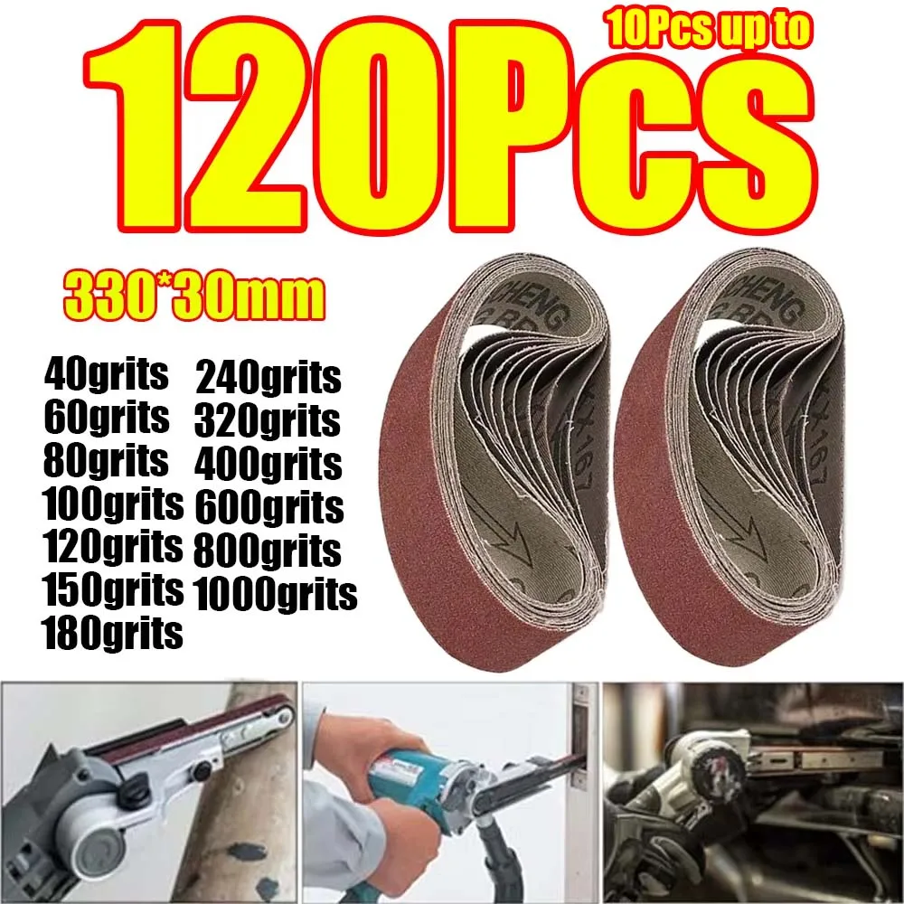 10-120Pcs 330x30mm Sanding Belts 40-1000 Grits Wood Soft Metal Polishing Sandpaper Abrasive Bands for Sander Power Tools
