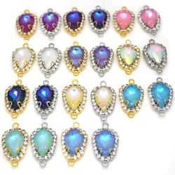 10Pcs Rhinestone Crystal Charms Connectors Double Hole Glass Water Drop Pendants for DIY Earrings Necklace Jewelry Making Crafts