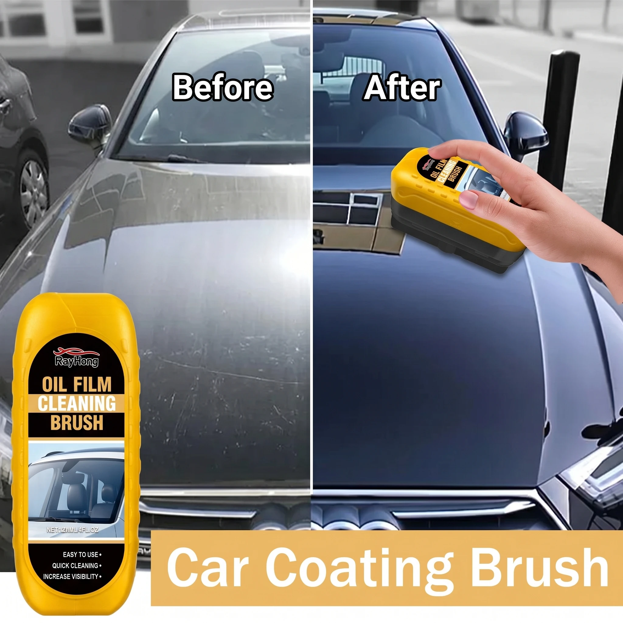 Car Windshield Oil Film Remover Glass Cleaner Brush For Front Interior Window Windshield Cleaning Care Tool.