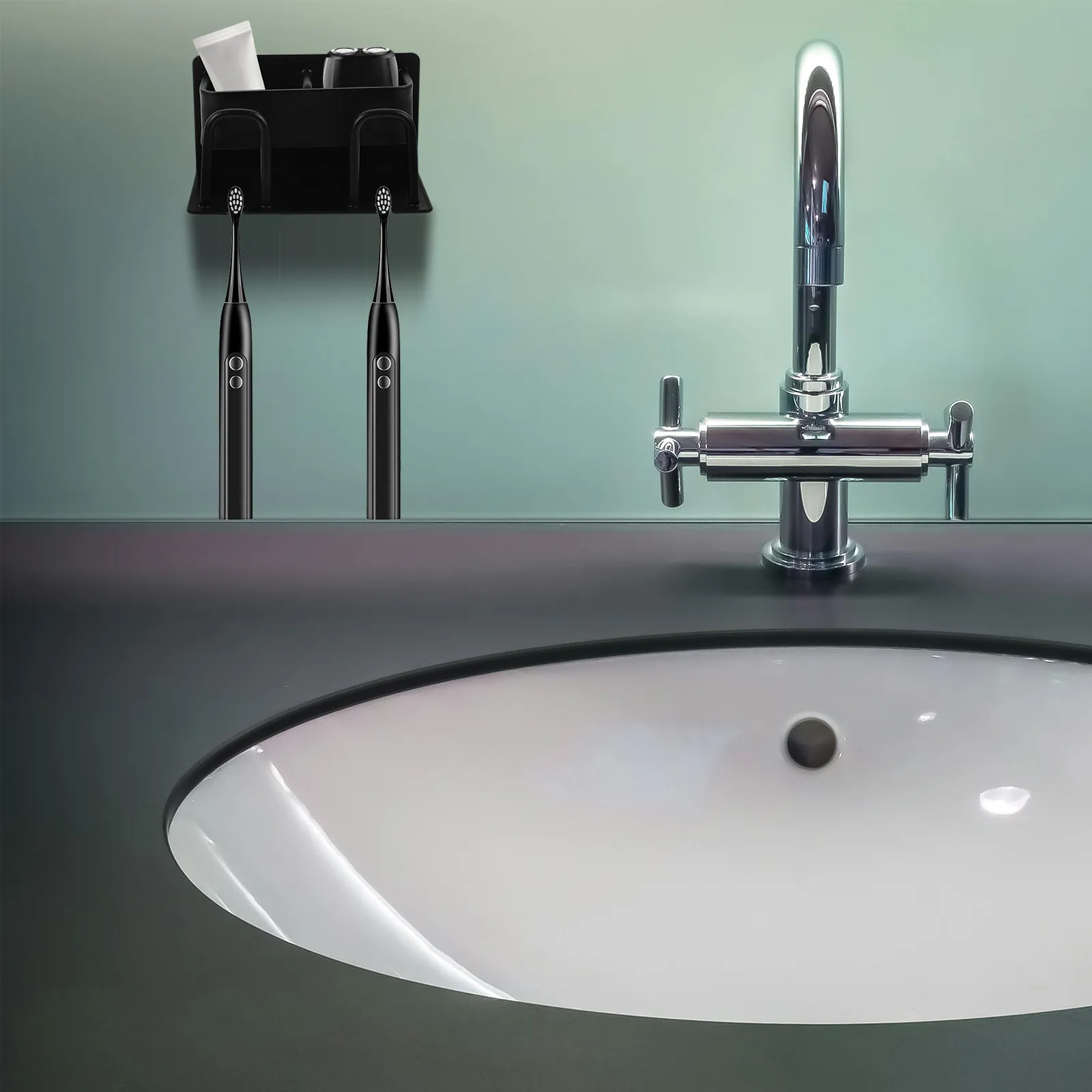 

No Drill Aluminum Toothbrush Holder Wall Mounted Bathroom Storage Rack for Shower Kitchen Bedroom Office Toothbrush Organizer