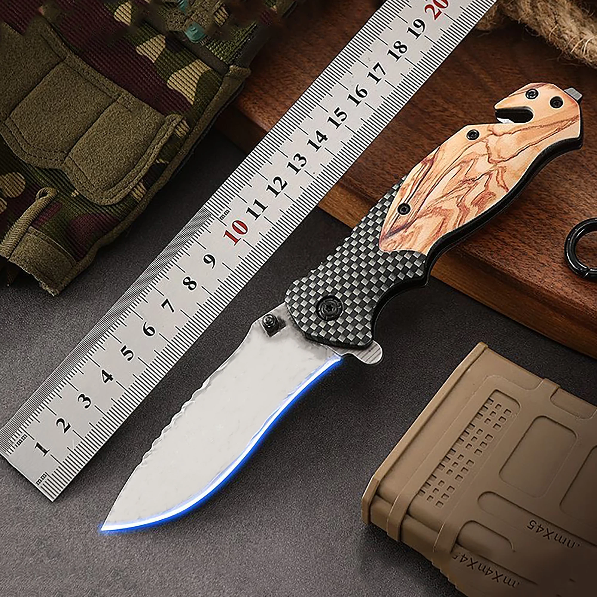 Household sharp multifunctional folding knife EDC pocket knife, suitable for outdoor camping and fishing emergency rescue knife