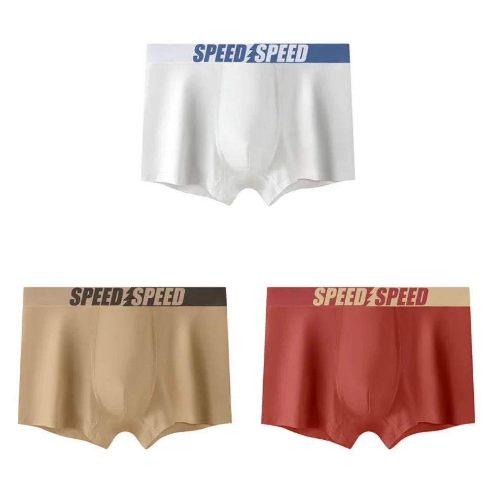 

3PCS Fashion Plus Size Men's Boxer Briefs Mid Waist Seamless Letter Printed Panties Elastic Lingerie Underwear for Man Male