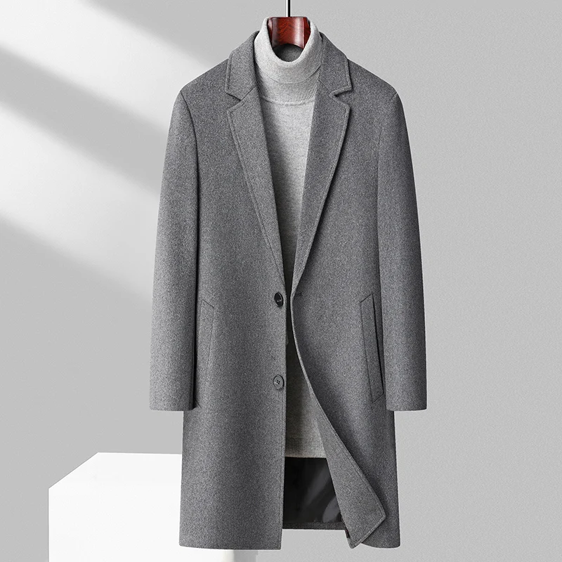 England Style Men Cashmere Wool Blend Overcoat Gray Camel Black Nothced Collar Design Sheep Woolen Basic Coat Elegant Outfits