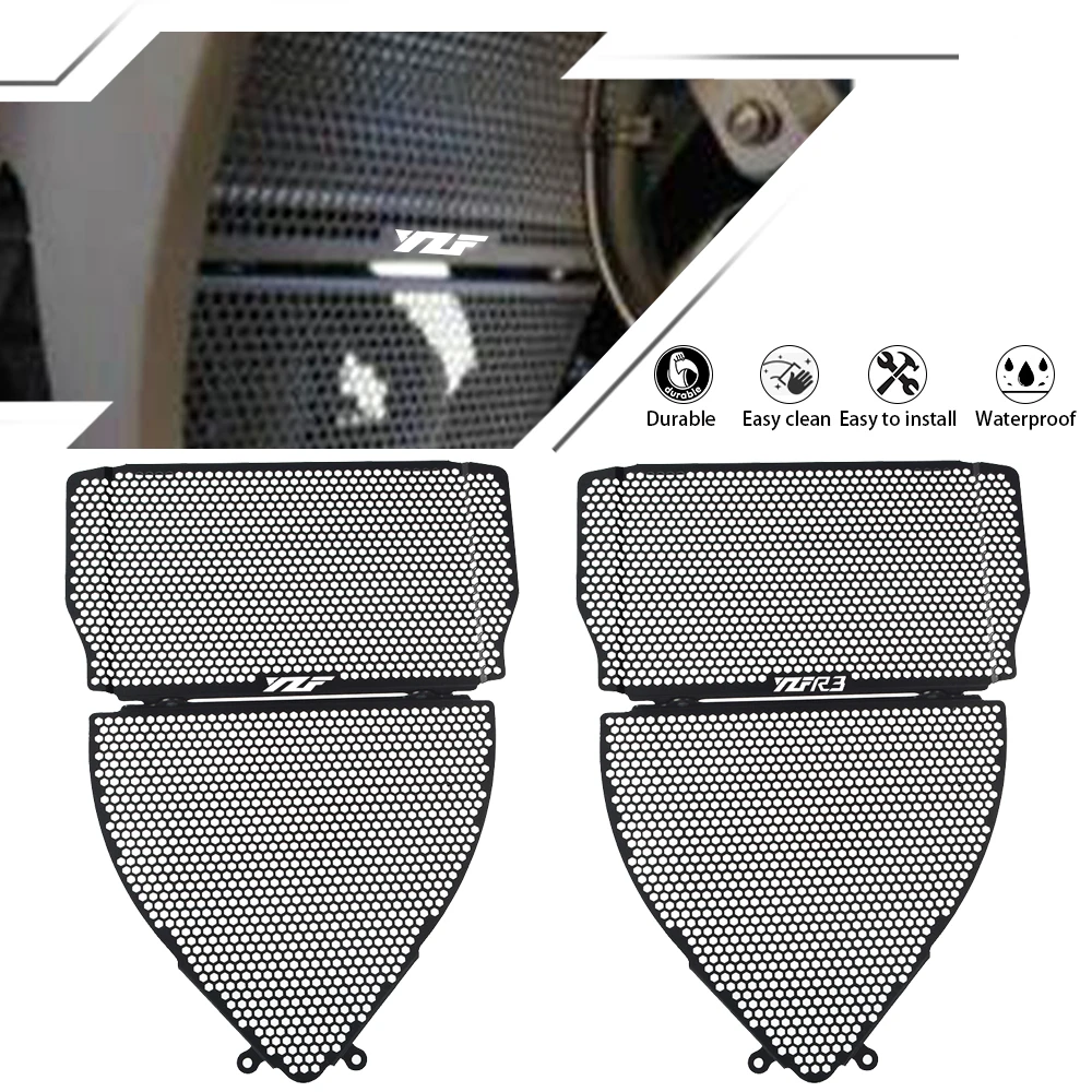 

For Yamaha YZFR3 YZF-R3 Accessories 2015 2016 2017 2018 YZF R3 Parts Radiator Grille Guard Cover and Header Guard Set Protector