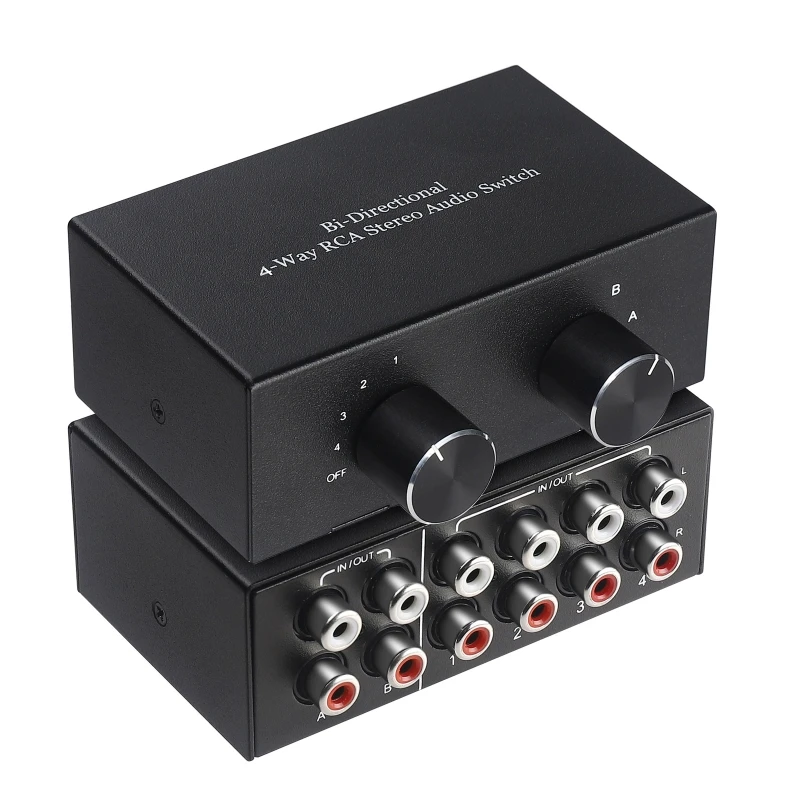 4 Way Bi-Directional RCA Stereo 2 In 4 Out or 4 In 2 Out L/R Sound Channel RCA Switcher Selector